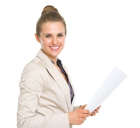 simsearch:400-06139245,k - Portrait of happy business woman with document Foto de stock - Royalty-Free Super Valor e Assinatura, Número: 400-06919009