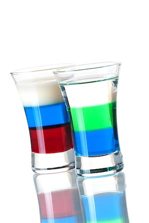 simsearch:400-07099182,k - Shot cocktail collection: Anabolic and Russian Flag alcohol cocktails isolated on white background Photographie de stock - Aubaine LD & Abonnement, Code: 400-06919149