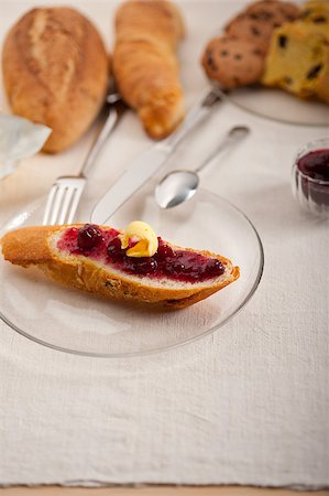 simsearch:400-05079087,k - bread butter and jam classic European breakfast Stock Photo - Budget Royalty-Free & Subscription, Code: 400-06919293