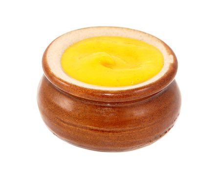 simsearch:400-06919406,k - English or American mustard served in a small ceramic pot, isolated on a white background Foto de stock - Royalty-Free Super Valor e Assinatura, Número: 400-06919408