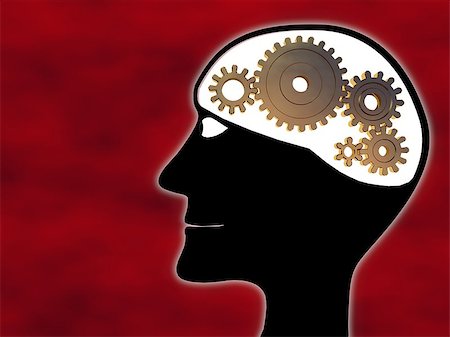 Human silhouette with gears for a brain, illustrating mental activity, thinking, the mind, psychiatry. Stock Photo - Budget Royalty-Free & Subscription, Code: 400-06919582