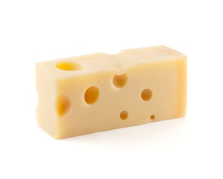 simsearch:400-06919923,k - Piece of cheese with holes. Isolated on white Stockbilder - Microstock & Abonnement, Bildnummer: 400-06919925