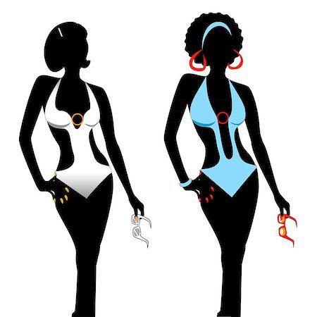 Vector illustration of two women silhouettes in monokini swimsuits. Stock Photo - Budget Royalty-Free & Subscription, Code: 400-06911140