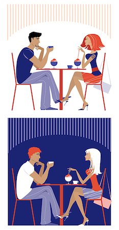 Vector illustration of a couple at cafe Stock Photo - Budget Royalty-Free & Subscription, Code: 400-06911372