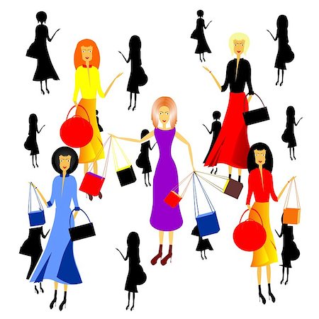 different women with handbags and purchases Stock Photo - Budget Royalty-Free & Subscription, Code: 400-06911389