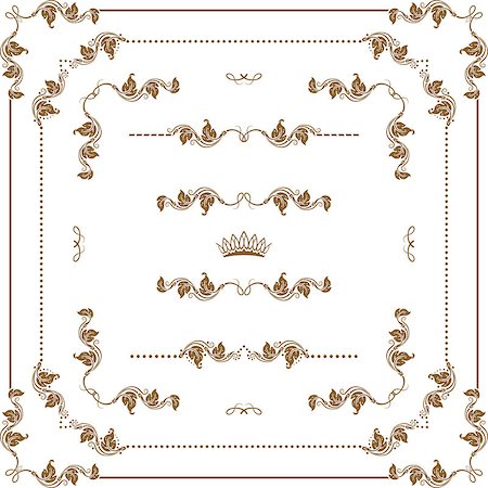 simsearch:400-06554325,k - Vector set of gold decorative horizontal floral elements, corners, borders, frame, dividers, crown.  Page decoration. Fotografie stock - Microstock e Abbonamento, Codice: 400-06911487