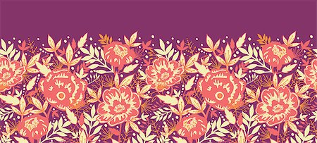 Vector golden flowers and leaves elegant horizontal seamless pattern background Stock Photo - Budget Royalty-Free & Subscription, Code: 400-06911551