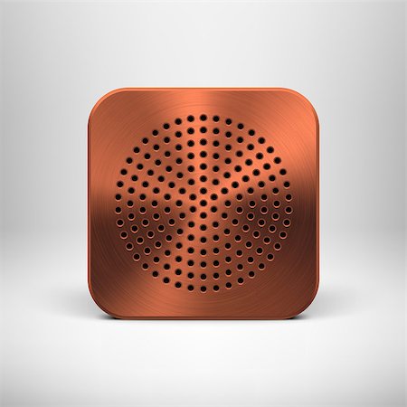 simsearch:400-06751679,k - Technology app icon (button) template with bronze metal texture (chrome, steel, copper), circle perforated speaker grill pattern and light background for user interfaces (UI) and applications (apps). Stockbilder - Microstock & Abonnement, Bildnummer: 400-06911726