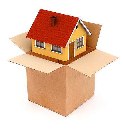 simsearch:400-07420953,k - Packing or unpacking a small house in cardboard box. Conceptual view of delivering or buying a new house Stock Photo - Budget Royalty-Free & Subscription, Code: 400-06912578