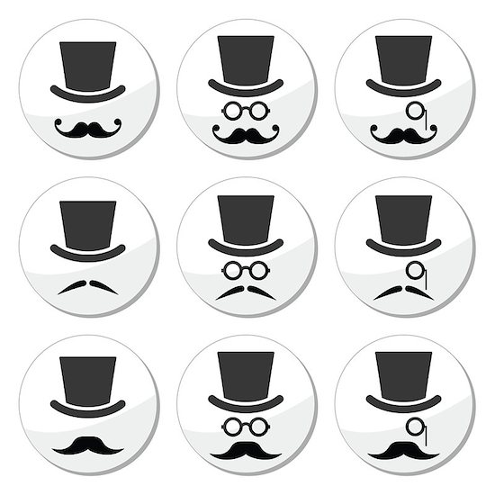 Senior, gentleman with mustache and glasses labels isolated on white Stock Photo - Royalty-Free, Artist: RedKoala, Image code: 400-06912596