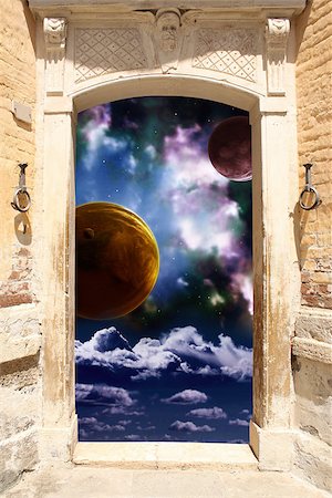 simsearch:400-04173801,k - Frame with ancient door and space scene Stock Photo - Budget Royalty-Free & Subscription, Code: 400-06912653