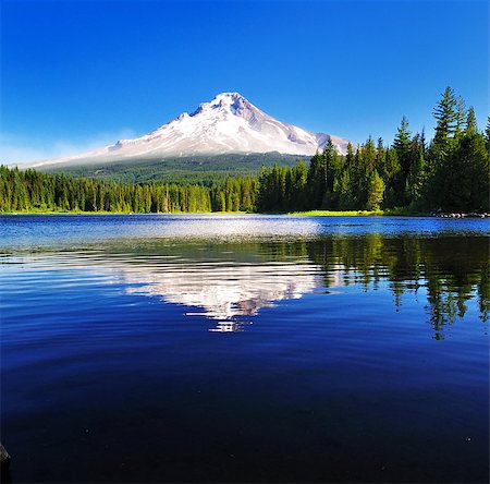 The Mount Hood reflection in Trillium Lake, Oregon Fotografie stock - Microstock e Abbonamento, Codice: 400-06912936