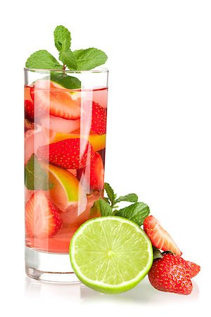 simsearch:400-06913325,k - Cocktail collection: Strawberry mojito with lime and mint isolated on white background Stockbilder - Microstock & Abonnement, Bildnummer: 400-06913324