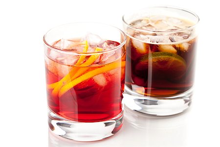 simsearch:400-06913390,k - Alcohol cocktail collection - Negroni and Cuba Libre. Isolated on white background Stock Photo - Budget Royalty-Free & Subscription, Code: 400-06913368