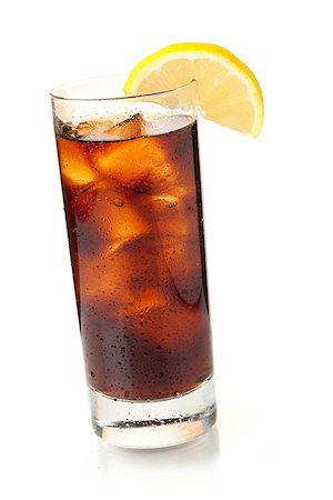 Cola in highball glass with lemon slice. Isolated on white background Stock Photo - Budget Royalty-Free & Subscription, Code: 400-06913612