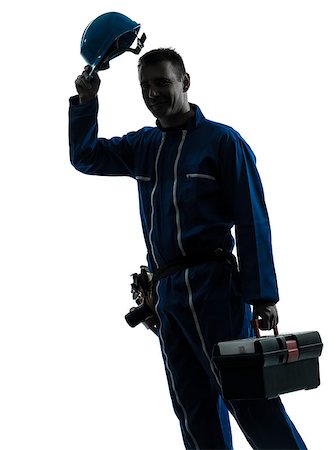 one caucasian repairman worker saluting silhouette in studio on white background Stock Photo - Budget Royalty-Free & Subscription, Code: 400-06913726