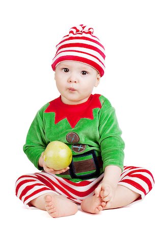 simsearch:400-07088886,k - Small baby in santa suit with apple. Isolated on white Stock Photo - Budget Royalty-Free & Subscription, Code: 400-06924439