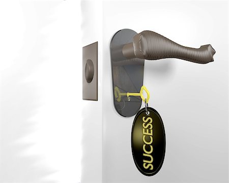 Key to success unlocking door, with light shining through the opening Stock Photo - Budget Royalty-Free & Subscription, Code: 400-06924559