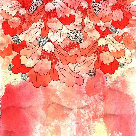 simsearch:400-08097865,k - bright red ornamental designs on watercolor background Foto de stock - Super Valor sin royalties y Suscripción, Código: 400-06924829