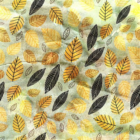 simsearch:400-08097865,k - Seamless pattern of autumn yellow leaves on watercolor paper crumpled Foto de stock - Super Valor sin royalties y Suscripción, Código: 400-06924832