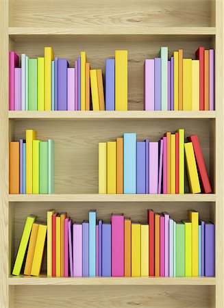bookcase with multicolored books, 3d render Stock Photo - Budget Royalty-Free & Subscription, Code: 400-06925214