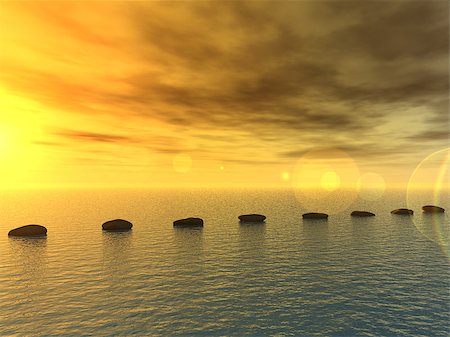 row of stones on water - 3d illustration Stock Photo - Budget Royalty-Free & Subscription, Code: 400-06925295