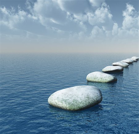 drizzd (artist) - row of stones on water - 3d illustration Photographie de stock - Aubaine LD & Abonnement, Code: 400-06925292