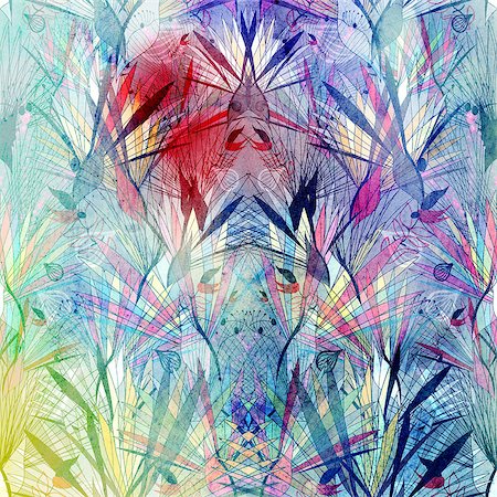 simsearch:400-08097865,k - bright graphic abstract pattern with plants on watercolor background Foto de stock - Super Valor sin royalties y Suscripción, Código: 400-06925324