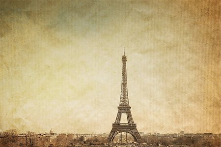 simsearch:400-06076687,k - Retro Eiffel Tower (nickname La dame de fer, the iron lady),The tower has become the most prominent symbol of both Paris and France Foto de stock - Super Valor sin royalties y Suscripción, Código: 400-06925608