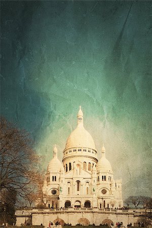 simsearch:400-06086556,k - Retro Sacre-Coeur church in Montmartre,paris Foto de stock - Super Valor sin royalties y Suscripción, Código: 400-06925610