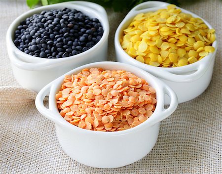 red lentil - different kinds of lentils - red, yellow and black Stock Photo - Budget Royalty-Free & Subscription, Code: 400-06926180