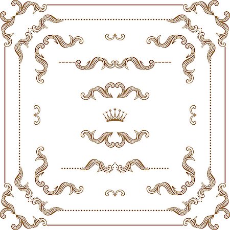 simsearch:400-06554325,k - Vector set of gold decorative horizontal floral elements, corners, borders, frame, dividers, crown.  Page decoration. Fotografie stock - Microstock e Abbonamento, Codice: 400-06926600