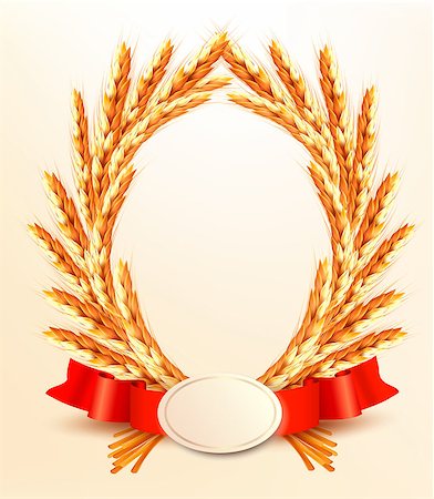Ripe yellow wheat ears with red ribbons. Vector background Stock Photo - Budget Royalty-Free & Subscription, Code: 400-06926670
