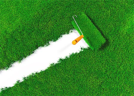 simsearch:400-06928460,k - a top view of a paint roller with an orange handle that is finishing to paint a white ground using lawn instead a colour Stock Photo - Budget Royalty-Free & Subscription, Code: 400-06927403