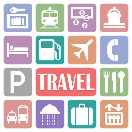 simsearch:400-06928128,k - Wallpaper with travel icons in colorful rectangles Stockbilder - Microstock & Abonnement, Bildnummer: 400-06928128