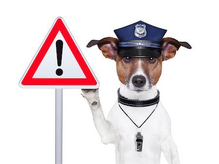 police dog with a street warning sign Foto de stock - Super Valor sin royalties y Suscripción, Código: 400-06928424