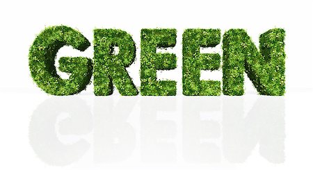 simsearch:400-06928460,k - a frontal view of the three dimensional word "green" is covered by grass and flowers, on a white background Stock Photo - Budget Royalty-Free & Subscription, Code: 400-06928465