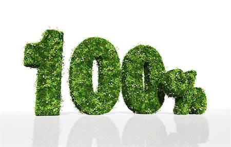 simsearch:400-06928460,k - the three dimensional word "100%" is covered by grass and flowers, on a white background Stock Photo - Budget Royalty-Free & Subscription, Code: 400-06928467