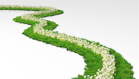 simsearch:400-06928460,k - a grassy path made of lawn with white flowers in its centre, winds in a white ground Stock Photo - Budget Royalty-Free & Subscription, Code: 400-06928463