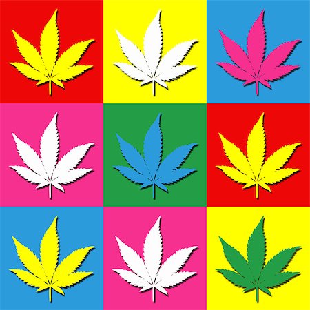 simsearch:400-06640545,k - Pop art wallpaper with cannabis leaves Stock Photo - Budget Royalty-Free & Subscription, Code: 400-06929251