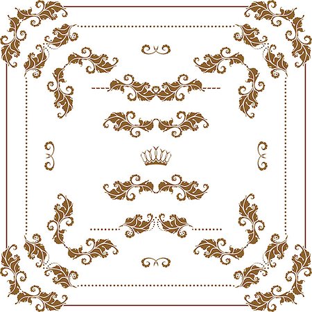 simsearch:400-06554325,k - Vector set of gold decorative horizontal floral elements, corners, borders, frame, dividers, crown.  Page decoration. Fotografie stock - Microstock e Abbonamento, Codice: 400-06929459
