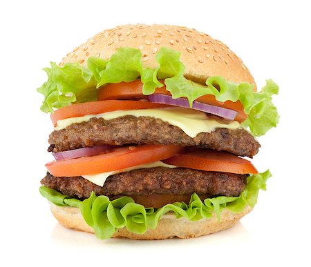 simsearch:400-07167126,k - Fresh burger with two beef pieces. Isolated on white background Stockbilder - Microstock & Abonnement, Bildnummer: 400-06920080