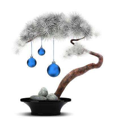 The Chinese new year. Decorative pine in hoarfrost with blue spheres. Bonsai. Stock Photo - Budget Royalty-Free & Subscription, Code: 400-06920279