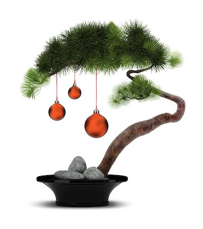 The Chinese new year. A decorative pine with red spheres. Bonsai. Stock Photo - Budget Royalty-Free & Subscription, Code: 400-06920280