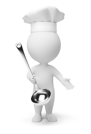 3d small people - cook with a ladle in hand. 3d image. Isolated white background. Foto de stock - Super Valor sin royalties y Suscripción, Código: 400-06920302