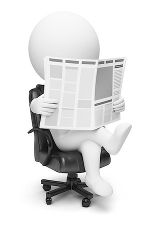 3d small people reading the newspaper sitting in a working armchair. 3d image. Isolated white background. Stock Photo - Budget Royalty-Free & Subscription, Code: 400-06920336