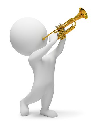 3d people plays with trumpet. 3d image. Isolated white background. Foto de stock - Super Valor sin royalties y Suscripción, Código: 400-06920371
