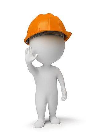 3d small people - worker in a helmet at a stop pose. 3d image. Isolated white background. Foto de stock - Super Valor sin royalties y Suscripción, Código: 400-06920381