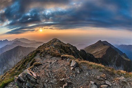 rocky mountains sun - View from the Negoiu peak which is the second highest mountain top (2535 m) of Fagaras Mountains Stock Photo - Budget Royalty-Free & Subscription, Code: 400-06921492