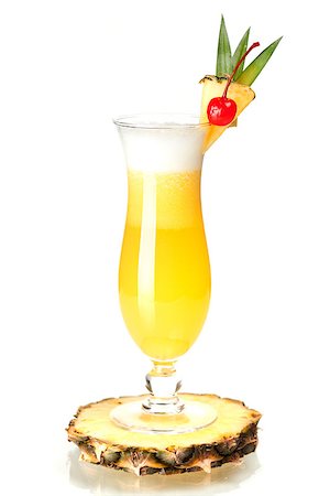 simsearch:400-06913325,k - Cocktail collection: Pina Colada on pineapple slice isolated on white background Stockbilder - Microstock & Abonnement, Bildnummer: 400-06922226